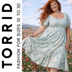 Torrid Women's Blue Floral Puff Sleeve Dress new with tags